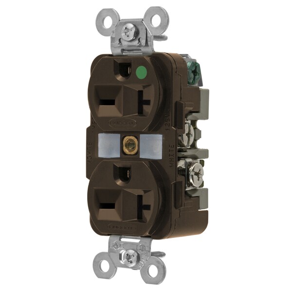 Straight Blade Receptacle, 6-20R, 20 A, 250V AC, 2 Pole, 3 Wire, Flush Mount, Grounded